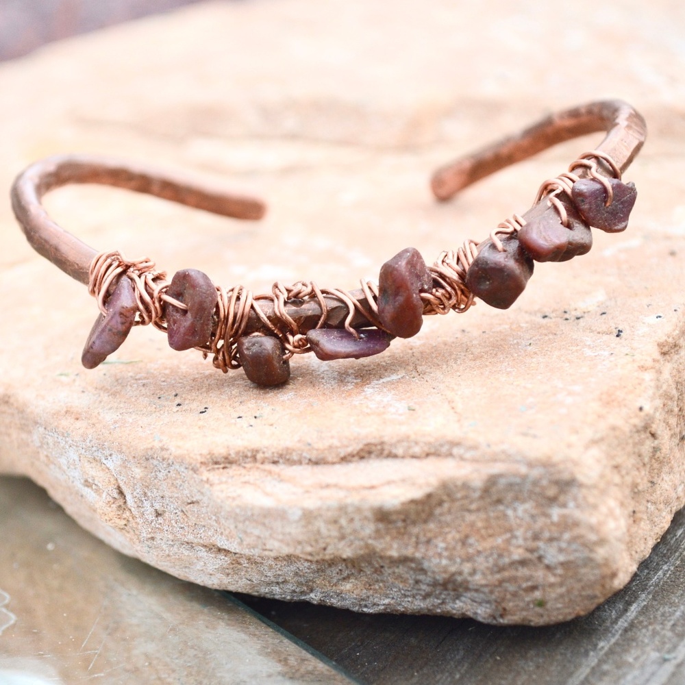 Natural Ruby Rubies Copper Bracelet Wire Wrapped - Picture 3 of 5